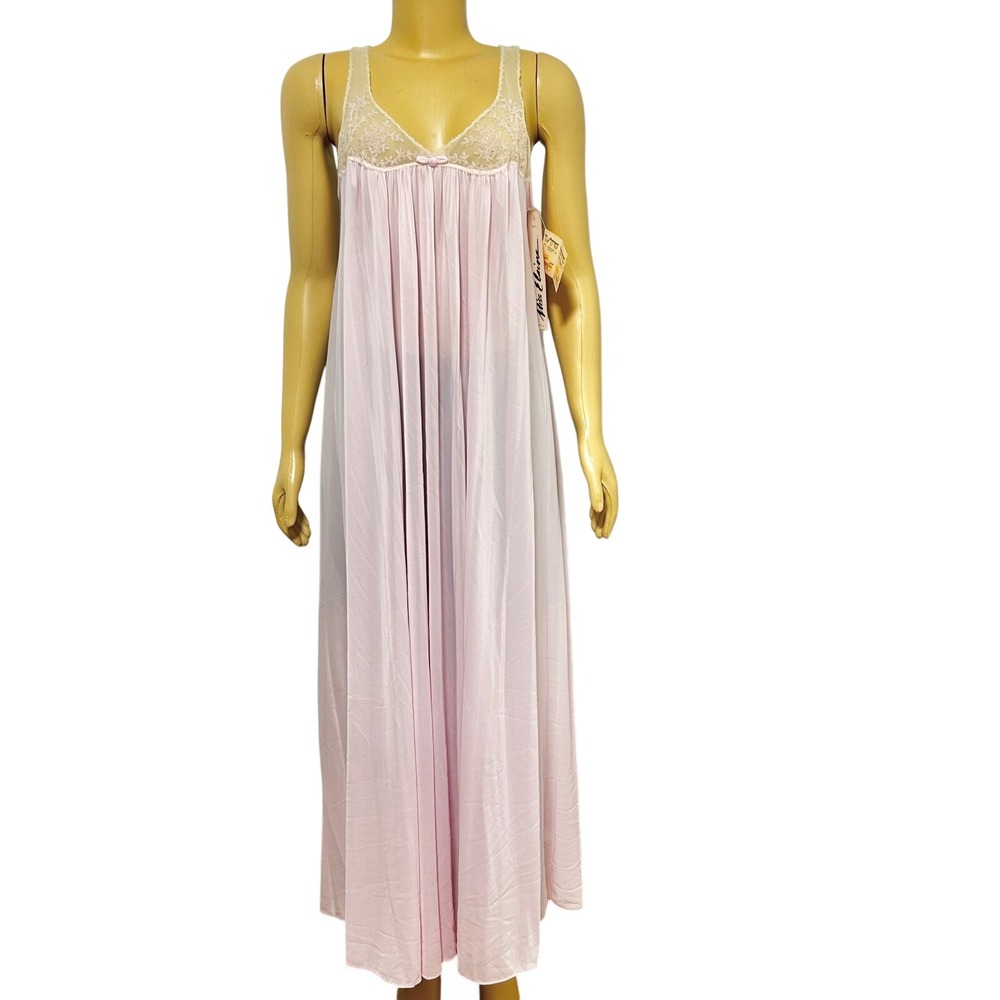 Vintage Miss Elaine Purple Lace Maxi Nightgown Made in USA ILGWU NWT Small 5228